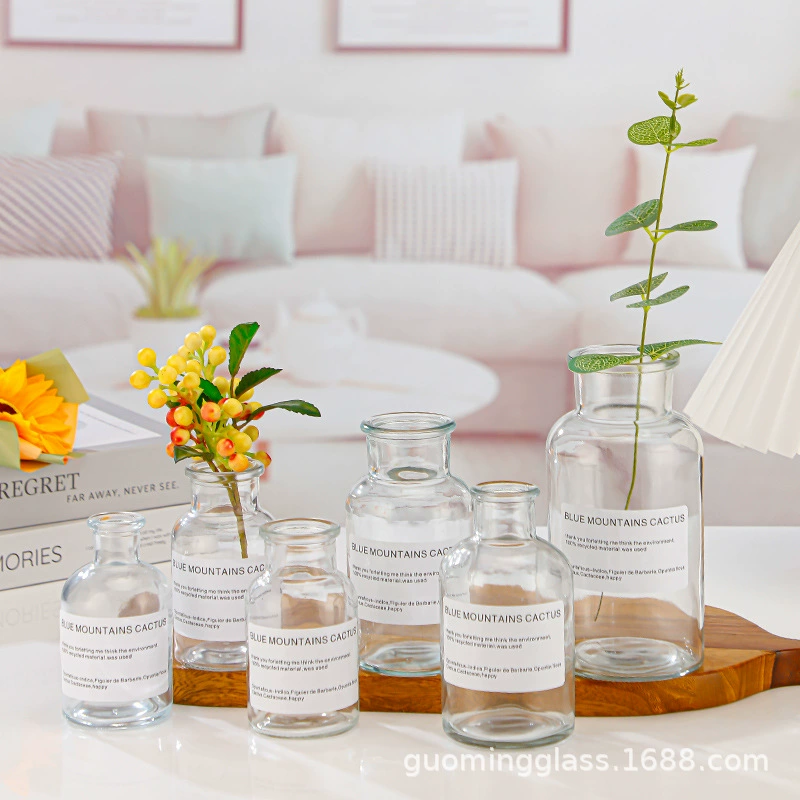 Пятно прозрачная стеклянная ваза в европейском стиле гидропонная ваза с коричневым коричневым сухим цветком маленькая ваза для съемки реквизита бутылка