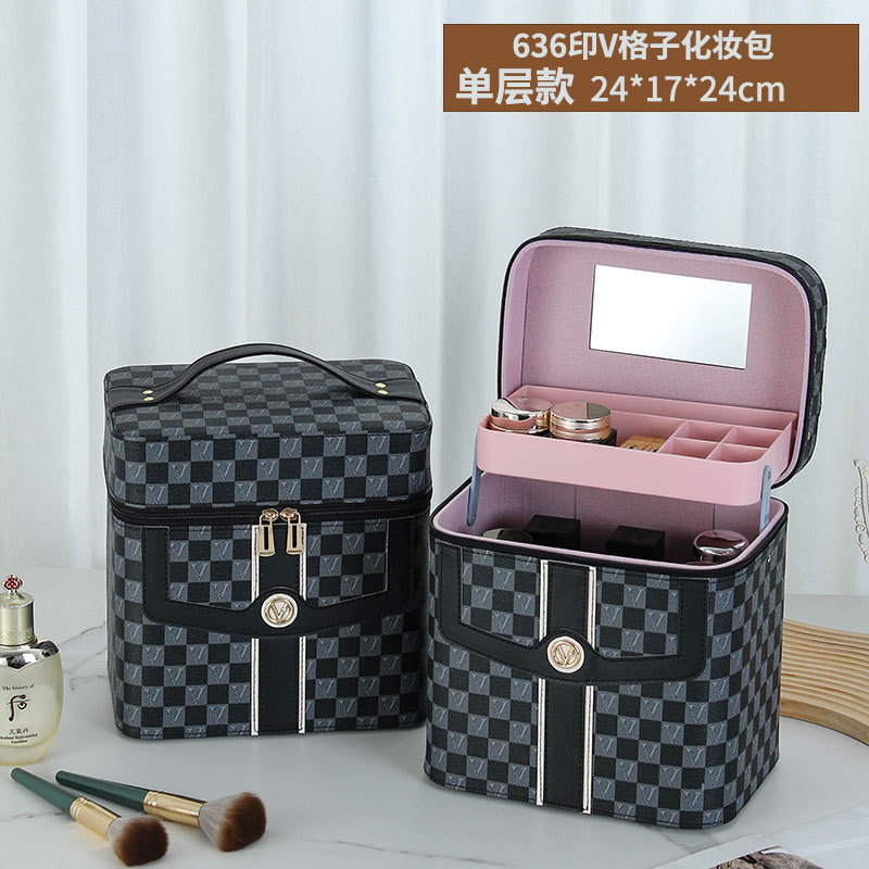 Caja de cosméticos a cuadros en forma de V transfronteriza, bolsa de almacenamiento para el cuidado de la piel portátil, caja de herramientas grande multifuncional portátil de alta gama para mujer