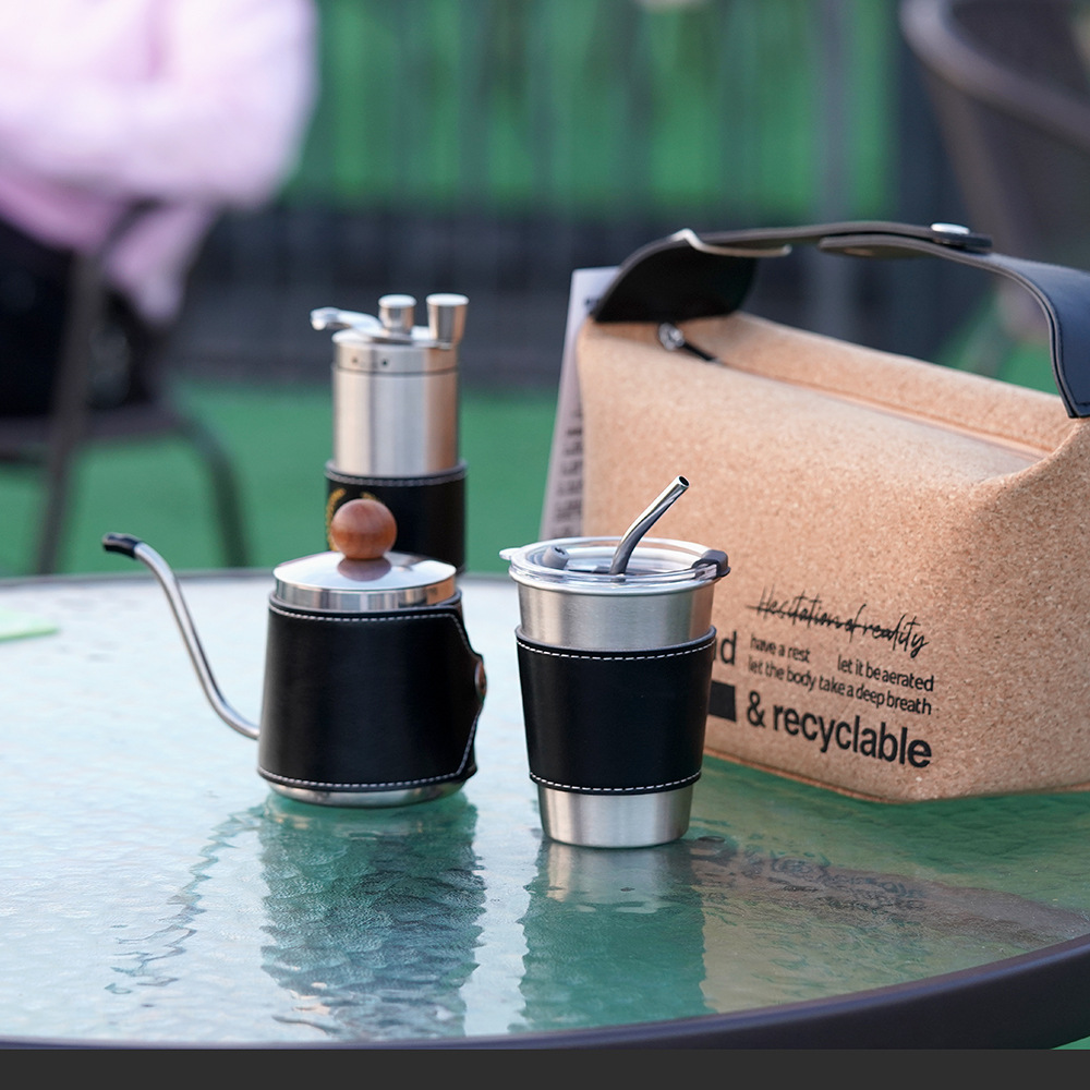 Kit de café de preparación manual para campamento al aire libre portátil agitador de frijoles regalo casero de preparación manual combinación de utensilios de café