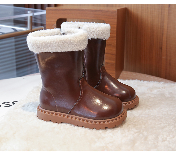 Girls' Children's Martin 2025 Autumn New Fleece-Lined Cotton Shoes Winter Baby Warm Snow Mid-High Boots_voghion.com