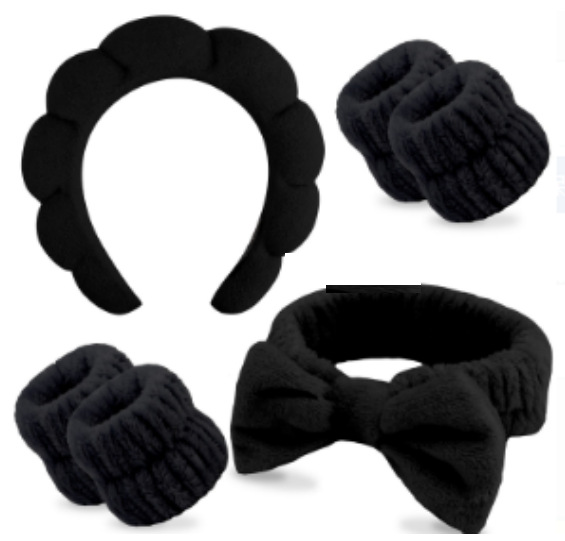 Juego de Diadema y Muñequeras de Tela de Terciopelo de Coral para Lavado de Cara y Maquillaje image 14