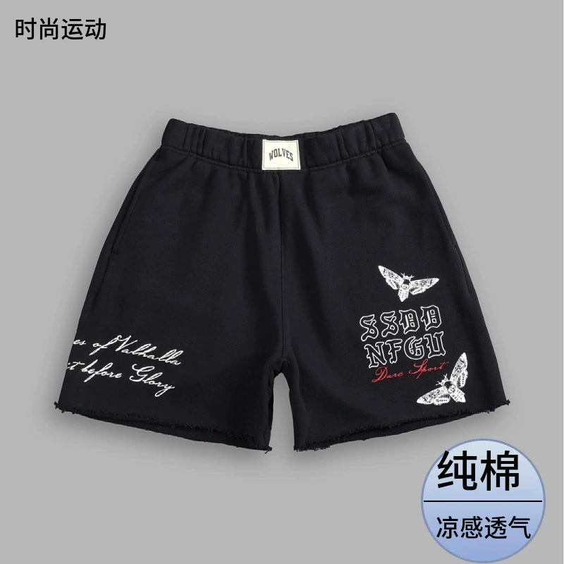 Летние американские свободные трикотажные шорты с принтом, мужские модные уличные хлопковые повседневные спортивные шорты в стиле хип-хоп, мужские