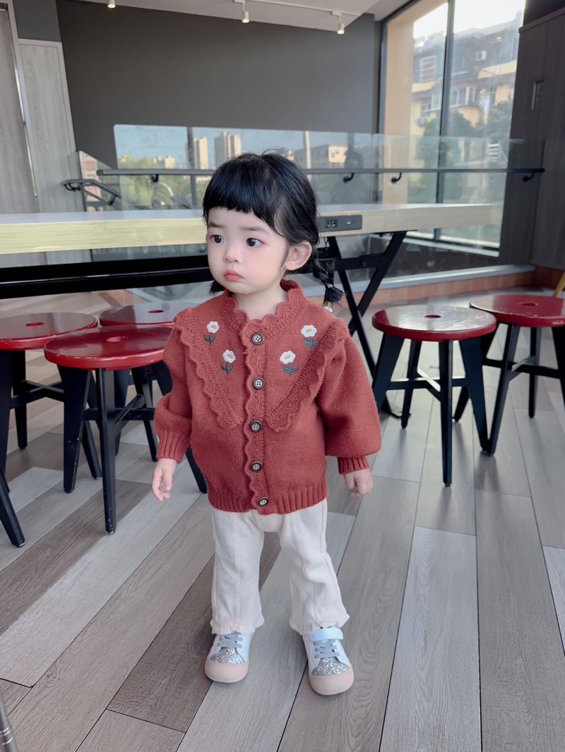 Girls Cardigan Sweater Embroidered Floral Knitted Autumn Winter_voghion.com