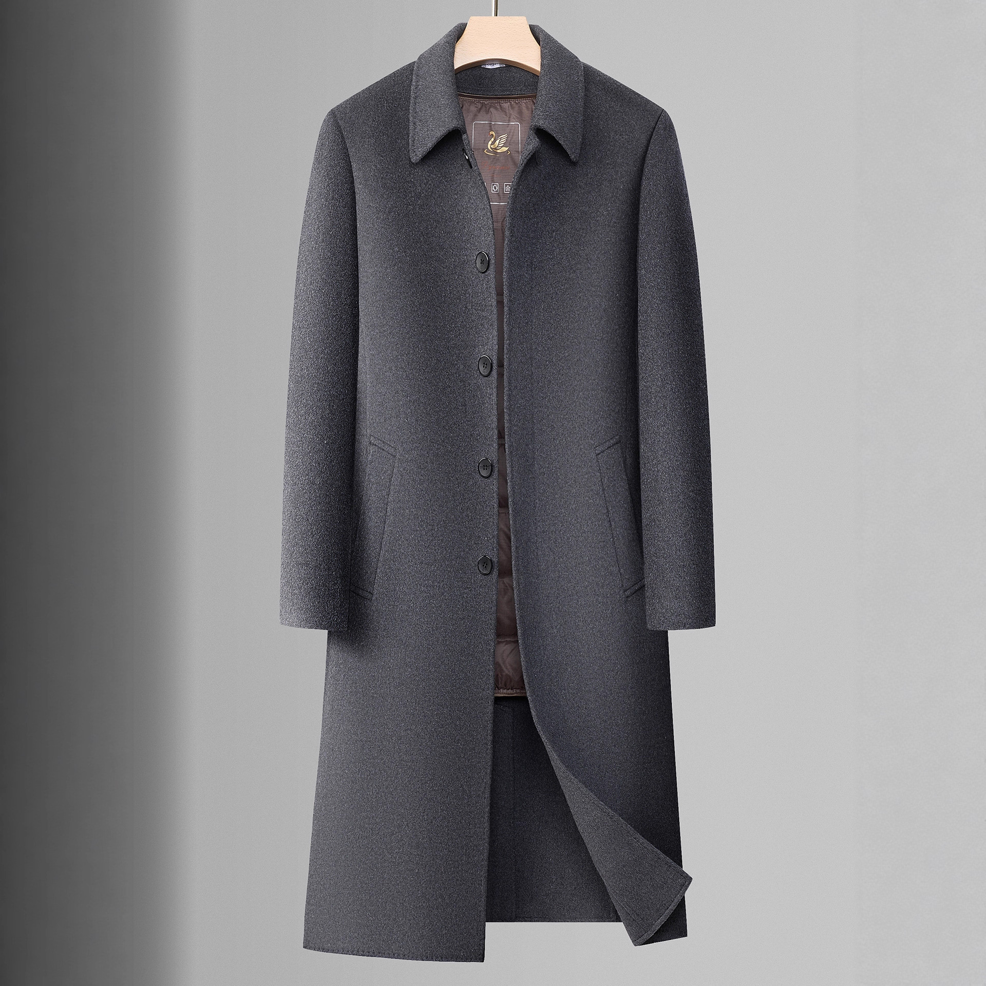 New winter style men's long wool overcoat, knee-length trench coat, lapel, casual double-faced wool coat, men's casual jacket