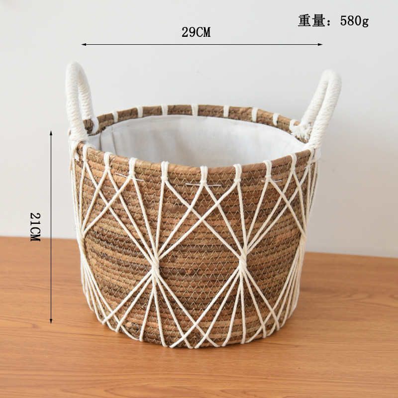Cestas de almacenamiento de ropa sucia nórdica juguetes domésticos trenzando cestas de tela de paja con forro de tela canasta sucia decoración residencial