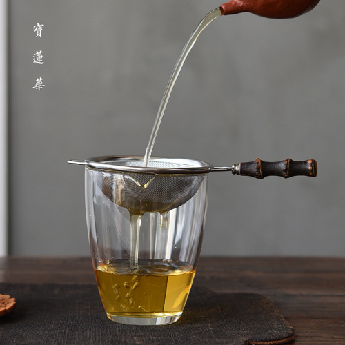 Purple bamboo handle stainless steel tea strainer, tea strainer, tea brewer, Chinese Kung Fu tea set, tea ceremony spare parts