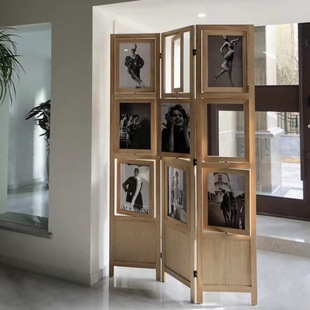 Chinese retro solid wood photo frame screen wooden partition folding window photography background wall fashion porch decorative wall