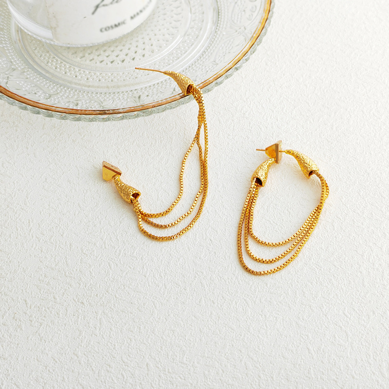 Gold Plated Plating Tassel Pattern 1 Pair Fashion Tassel Copper Plating Earrings