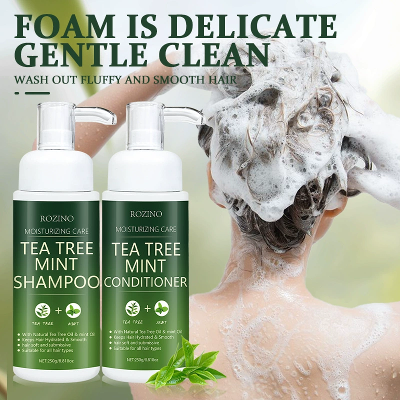 Набор шампуня и кондиционера с эссенцией чайного дерева для гладкости и шелковистости волос, устранения сухости и пушистости.