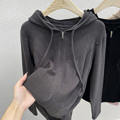 连帽修身加绒薄外套卫衣女春秋2025新款鱼骨开衫秋秋长袖拉链上衣