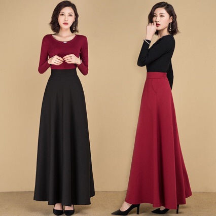 2025 Large Size Semi-Skirt with Pockets, Adjustable Fit, Slimming High-Waisted A-Line Skirt, Fall Fashion, Versatile for Dancing, Medium-Length Skirt