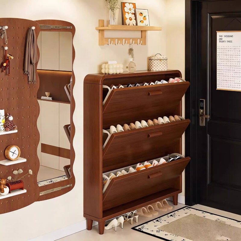 Entryway Shoe Cabinet for Home Use, Ultra-Thin Storage Cabinet Integrated Against the Wall, 17cm Narrow Flip-Up Shoe Rack