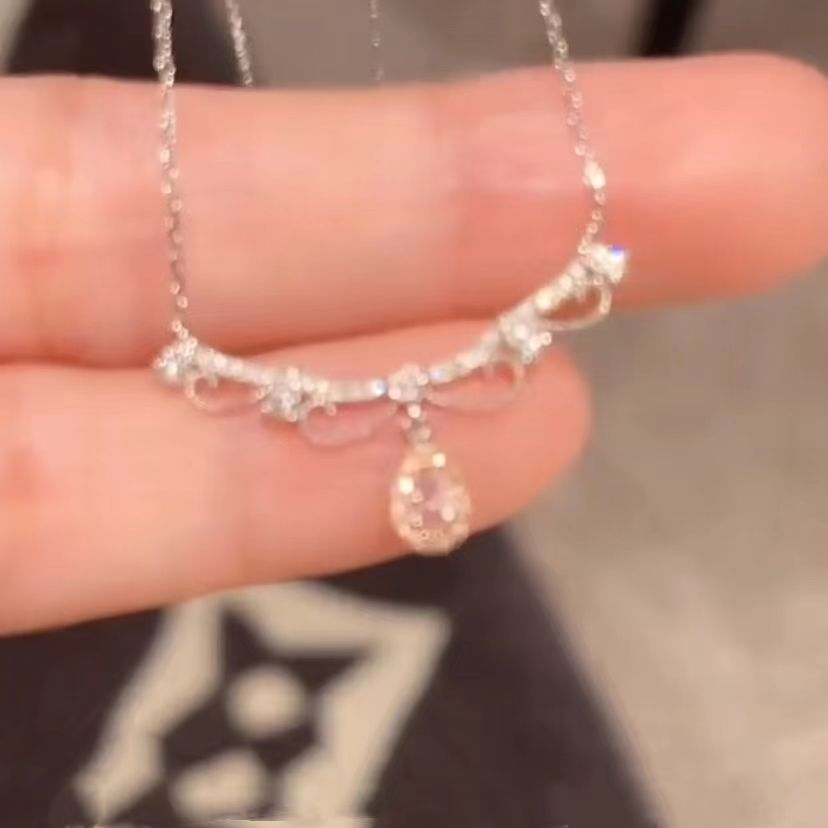 少女粉鑽水滴項鍊輕奢小眾高級鎖骨鏈超仙百搭吊墜頸鏈氣質時尚