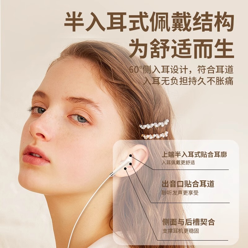 ノイズキャンセリングヘッドフォン Type-C インターフェイス有線セミインイヤータイプ Huawei Oppo フラットポートワイヤー制御に適しています|undefined