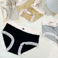 三葉純棉女士內褲女無痕腰頭 女式內褲中腰透氣糖果色系少女褲頭