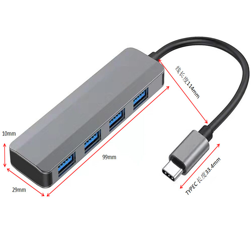 Type-C Docking Station Is Suitable for Mobile Phones, Apple Computers, Aluminum Alloy 4-Port 3.0 Hub Four-Port Hub Branch Line