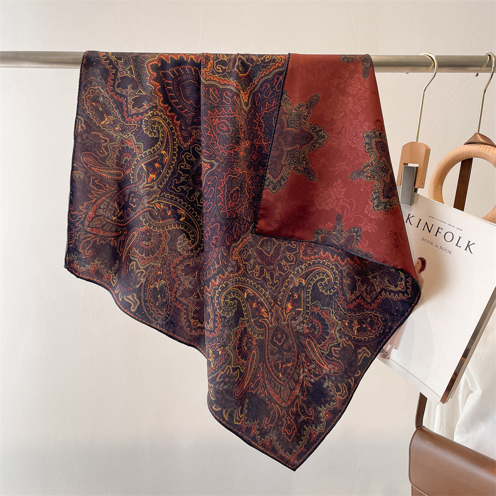 Printed Square Silk Scarf Elegant Chinese Style Shawl_voghion.com