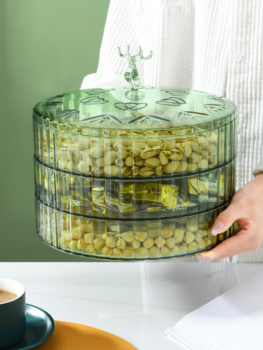 Fruit Plate New Year's Fruit Plate Divided Dustproof Storage Box Multi-layer Elk Fruit Plate Snacks and Dried Fruits with Cover