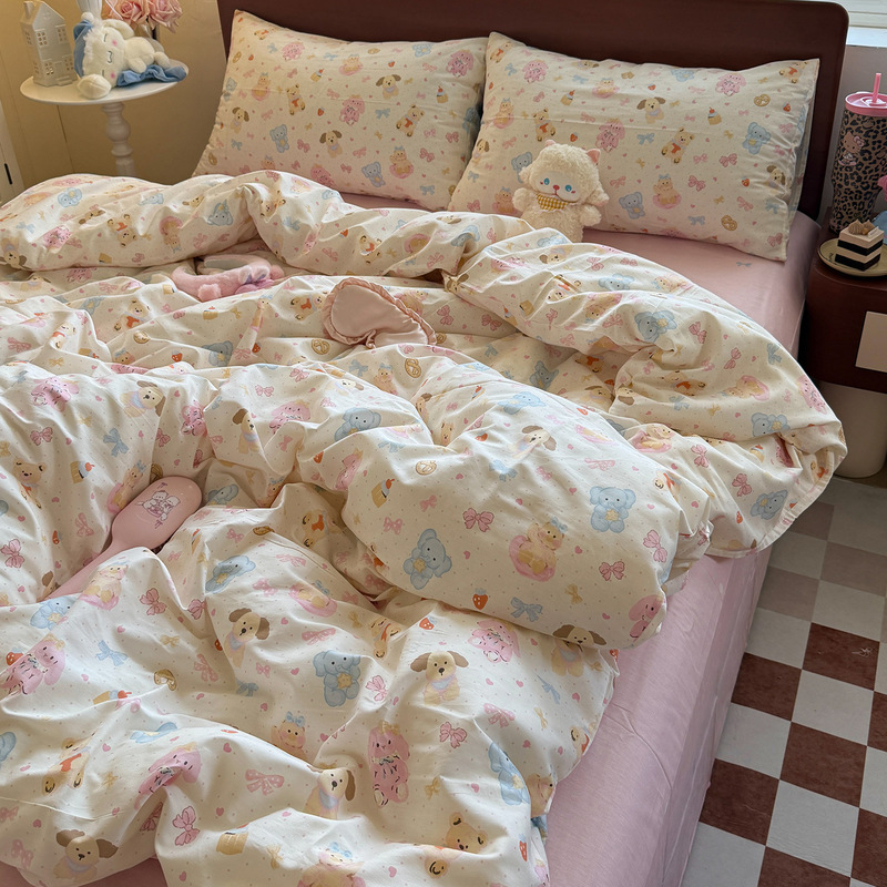 卡通碎花小兔纯棉四件套少女心全棉被套床单学生宿舍床品三件套|undefined