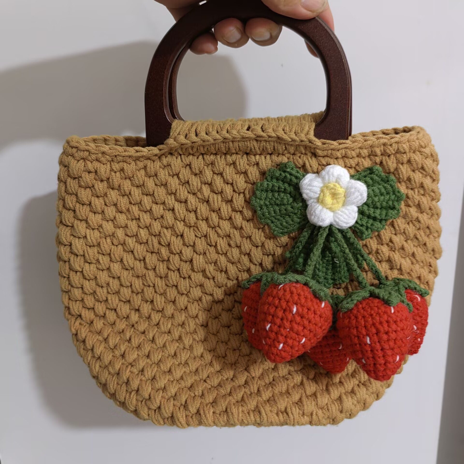 Estilo elegante Sheffield línea gancho tejido gran bolso de fresa bolso de teléfono móvil regalo de vacaciones de la familia hecha a mano