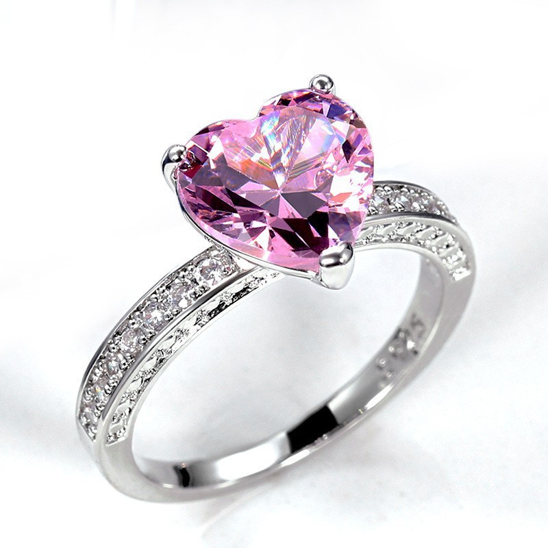 Ultra-complex European and American New Wedding Ring Inlaid AAA Heart-shaped Pink Diamond Zircon Ring Women's Engagement Hand Jewelry