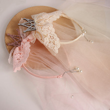 新款韩版复古蕾丝亮片皇冠儿童披纱花童头纱发饰头饰