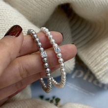 锆石戒指S925纯银施家水晶珍珠手链轻奢小众高端精致级细串珠手链