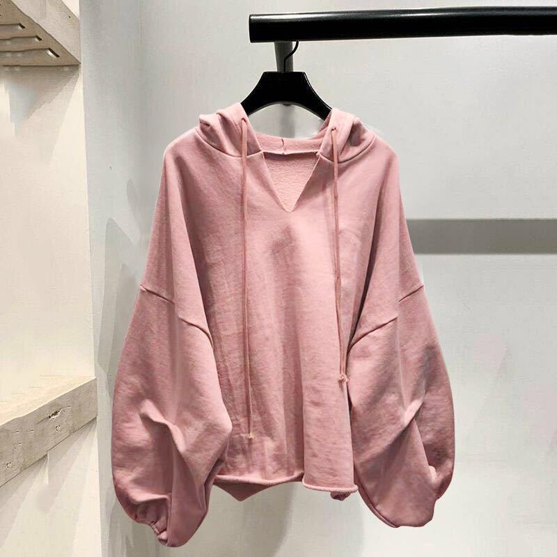 2025 Autumn and Winter Sweaters Women's Large Size Thin Bf Lazy Style V Neck Hooded Korean Style Batman Loose Top