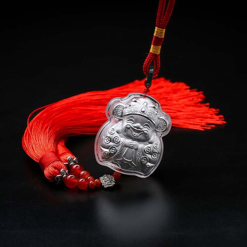 999 Pure Gold and Pure Silver Lucky Cat Car Hanger Pure Silver God of Wealth Pixiu Chinese Style Tassel Car Hanger Gift Box Wholesale