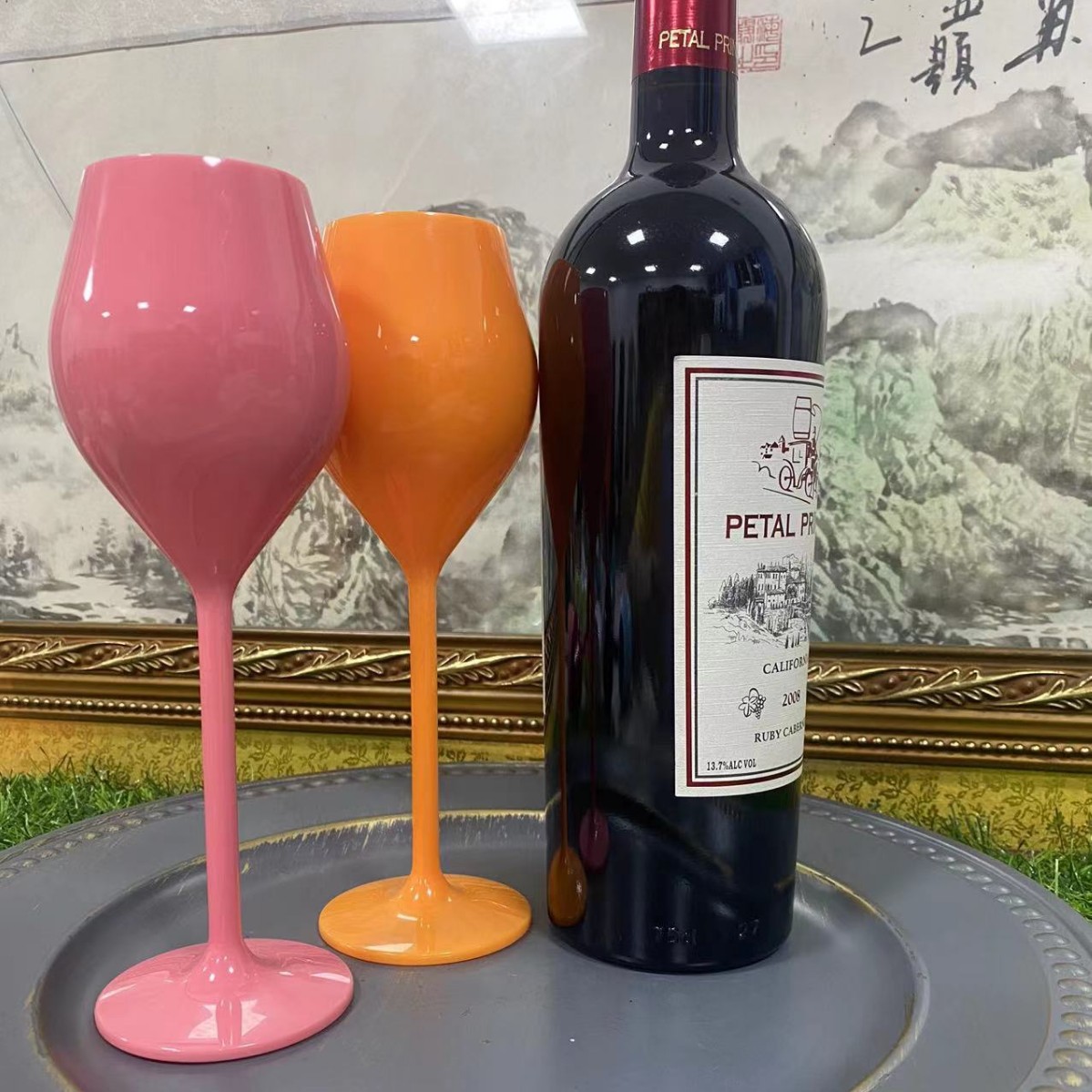 塑料香槟杯亚克力红酒杯实色ps礼品酒杯 130ml家用酒具变色塑料杯