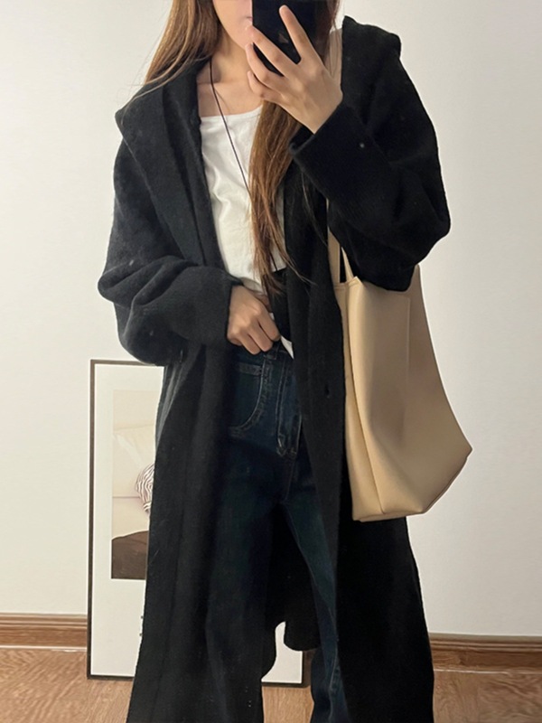 秋冬慵懒风长款毛衣开衫外套蝙蝠袖女连帽宽松韩版针织大衣A6142|undefined