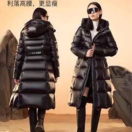 高端羽绒服女冬新款黑金过膝加厚收腰修身显瘦气质九格加长款外套
