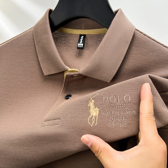 Summer New 100% Cotton Men's T-Shirt Lapel Short-sleeved Casual Polo Shirt Men's Middle-aged Comfortable Dad Clothing