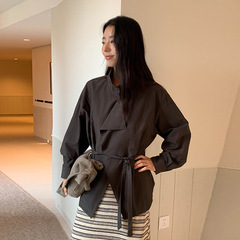 MOXI 十三行女装2025秋季新款衬衣女韩版设计感小众立领衬衫上衣