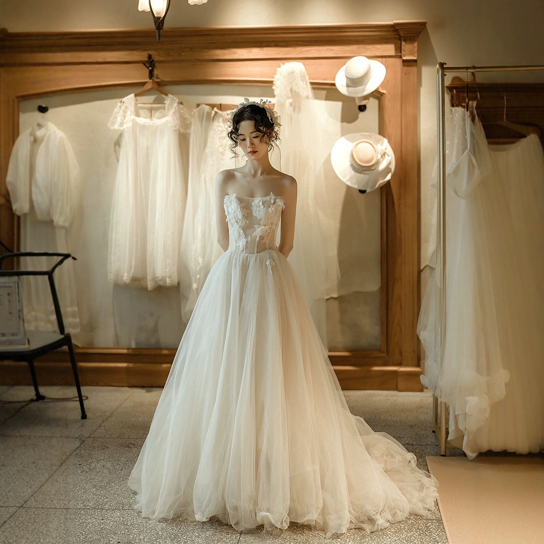 Comercio exterior brindis de pecho ligero vestido de novia arroz blanco de hadas encaje vestido de baile vestido de boda vestido de brindis vestido