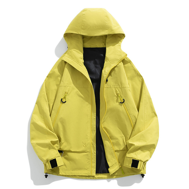 Outdoor Waterproof Hooded 2024 Spring Japanese Style Velcro Badge Couple Workwear Jacket Men's Zipper Unisex Style