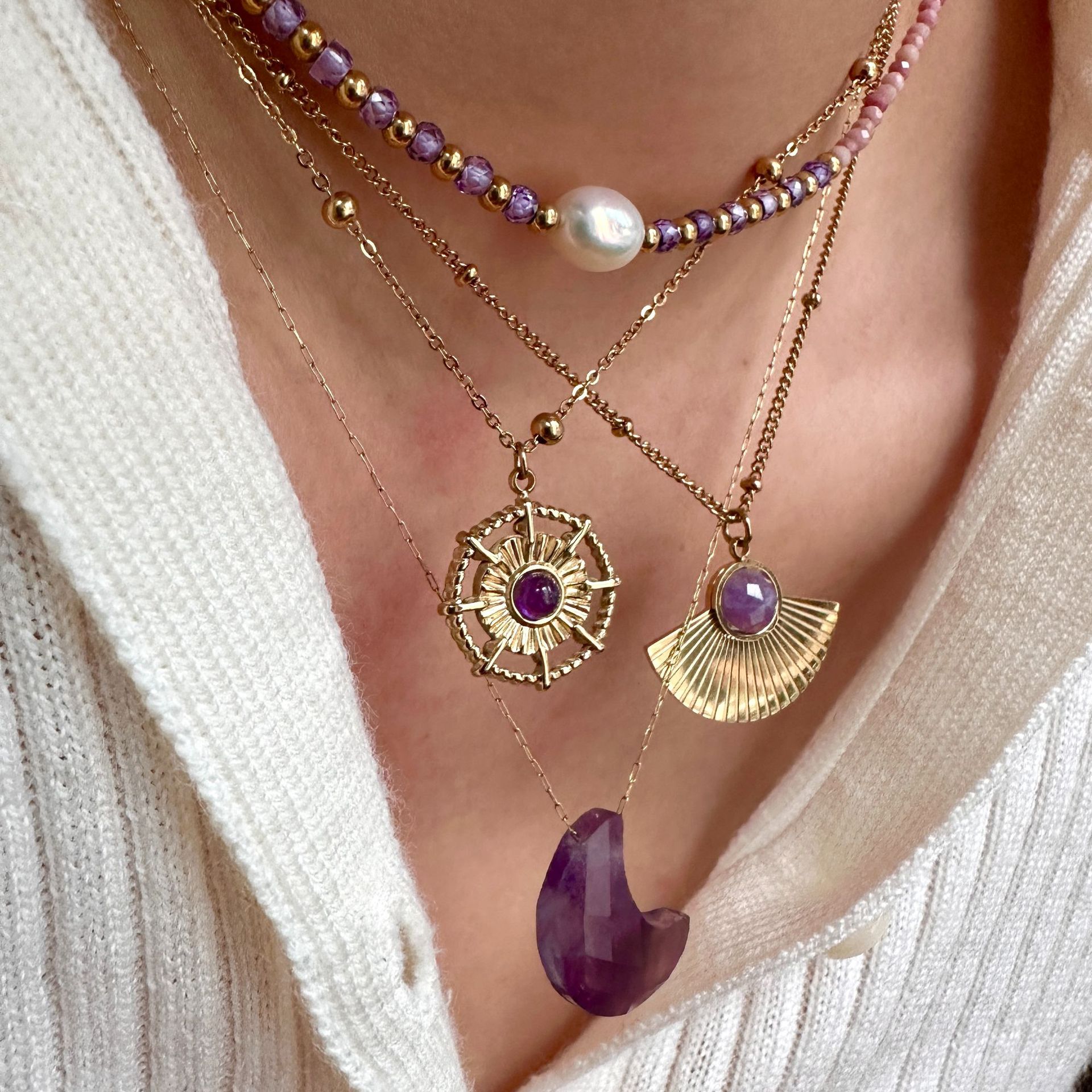 8g Weight Vacuum Plating Gold Plating Process Simple Style Moon Natural Stone Titanium Steel 14K Gold Plated Necklace In Bulk