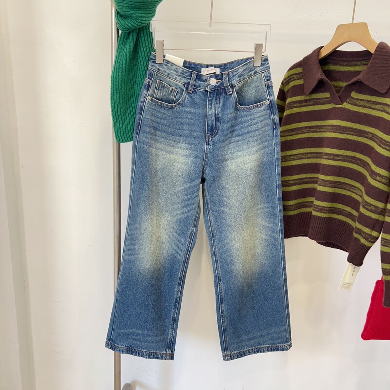 Yk* Zipper~ Perfect with Short Boots! My025 Korean Style Washed Ins-Style Straight-Leg Jeans Wholesale in Shenzhen