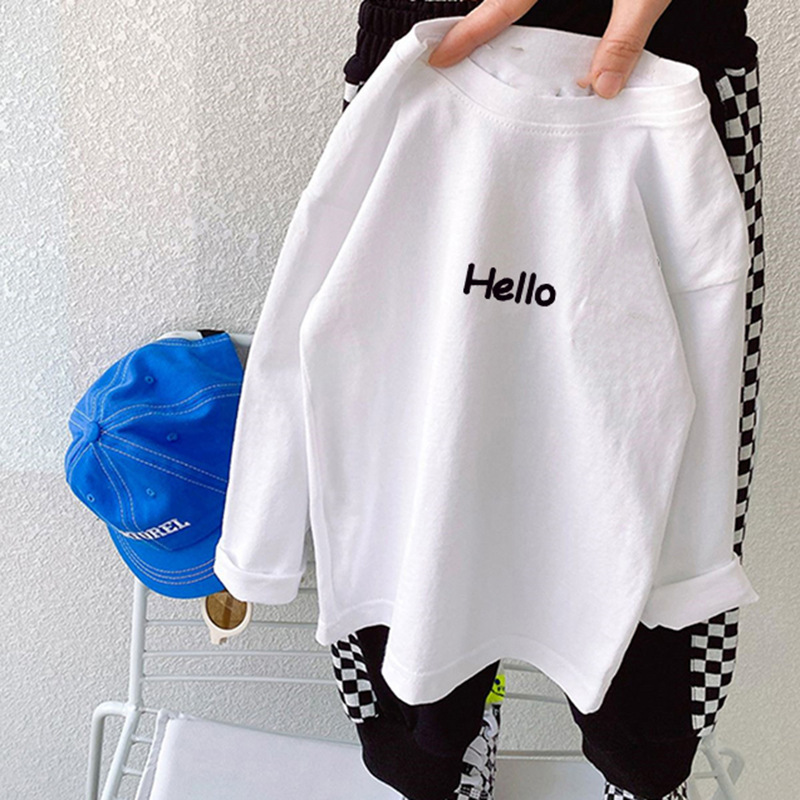 Pure Cotton Children's T-shirt Long-sleeved Autumn Handsome Boy's Letter Printed Top Baby's Inner Base Spring and Autumn Children's Wear