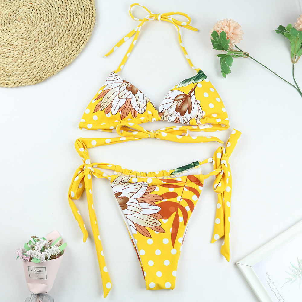 Women's Solid Color Printing 2 Pieces Set Bikinis Swimwear display picture 8