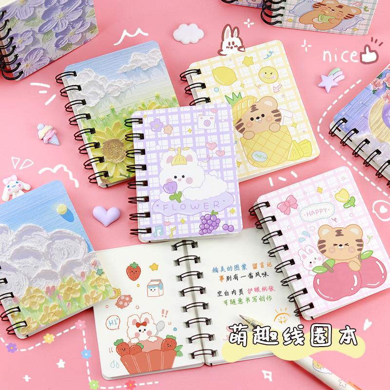 Cartoon A7 coil book high color value cute fun animal oil painting mini notebook student pocket notepad wholesale