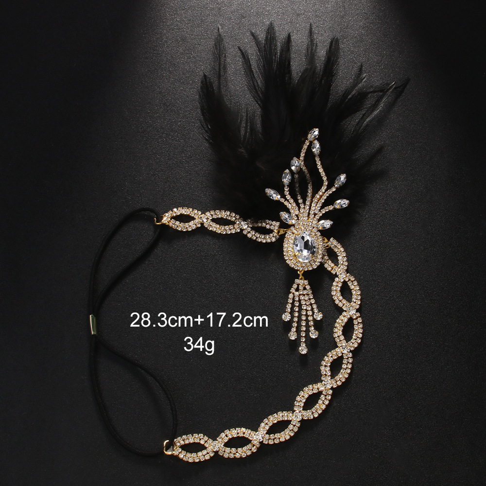 Gatsby venta de plumas caliente retro diamante bordilla tocado maquillaje de baile joyas para el cabello banda de cabeza mujer