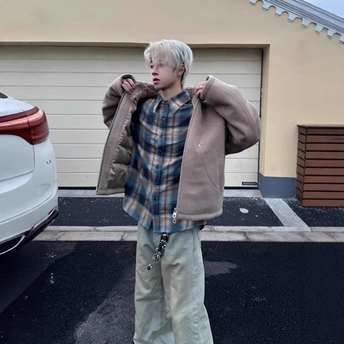 American Retro Plaid Shirt for Men - Spring Trend Brand Vintage Long-Sleeve Checkered Shirt with a Cool, Rugged, and Sophisticated Vibe