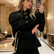 秋冬欧美通勤女装小香风外套高级感轻奢复古黑色百搭时尚修身上衣