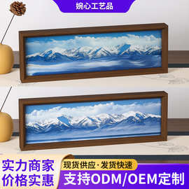 跨境山水流沙画摆件背景可换  解压沙漏工艺品客厅轻奢装饰