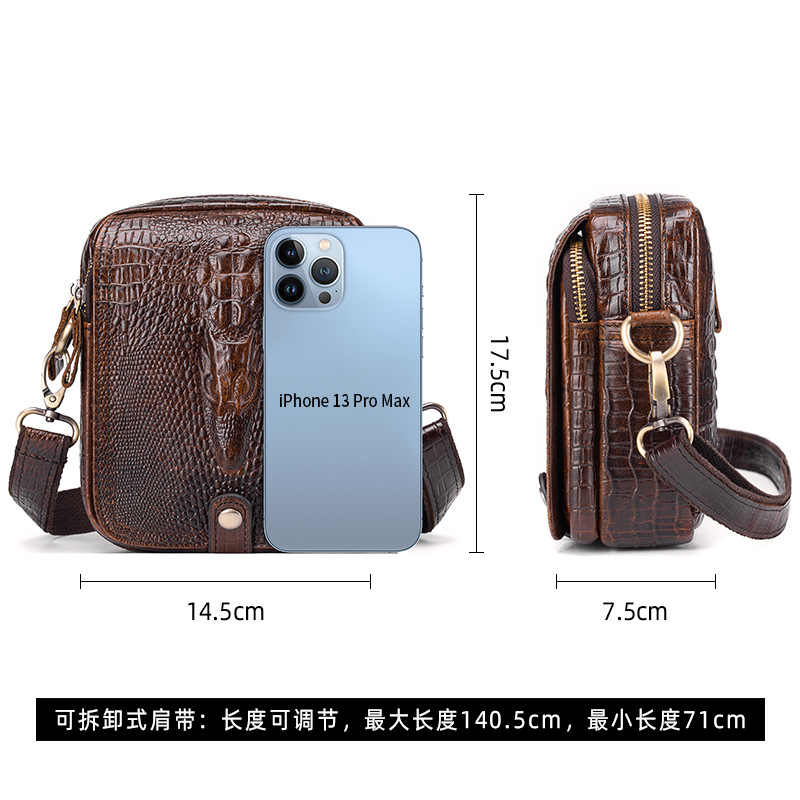 Túi đeo chéo nam da bò thật họa tiết cá sấu mini cao cấp — nâu, đen, Vận chuyển trong thùng carton, Chuyển phát nhanh túi