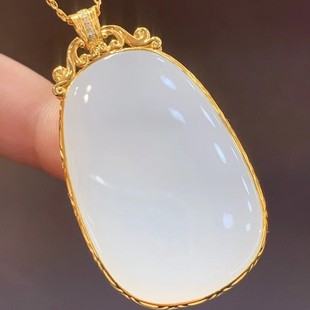 Fubei Diamond Jewelry [18K Gold Inlaid with Hetian Mutton Fat White Jade Double-Sided Square Pendant] Bare Stone Size 27*39mm