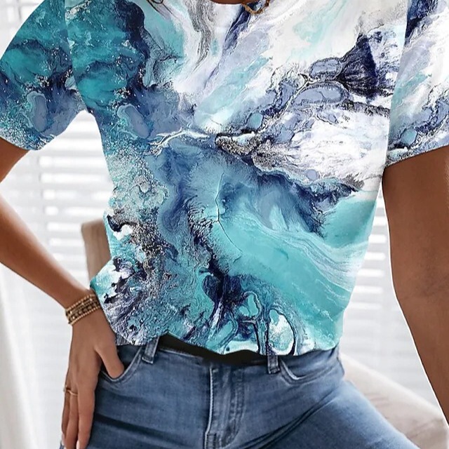 Women's T-Shirt Butterfly Print Short Sleeve Daily Weekend Basic Retro Round Neck Regular Butterfly Painting 3D Printing T-Shirt