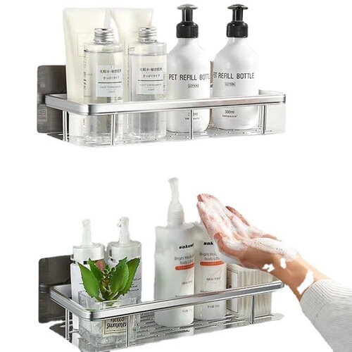 Bathroom Shelf Space Aluminum Sanitary Long Rectangular Shelf without Drilling Corner Corner Bracket Adhesive Cup Triangle Bracket