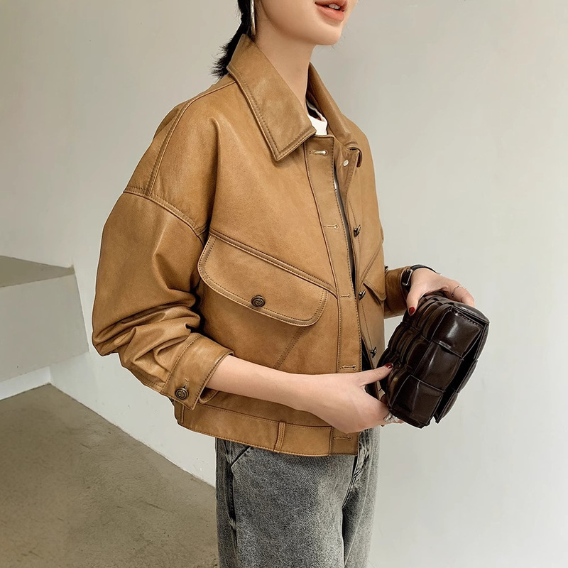 Genuine Leather Women's Short Versatile Jacket 2025 Spring and Autumn New Slim-Fit Biker Lambskin Jacket Fashionable Sheepskin Genuine Leather Women's Short Versatile Jacket 2025 Spring and Autumn New Slim-Fit Biker Lambskin Jacket Fashionable Sheepskin